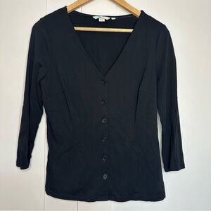 Boden cotton & modal cardigan 8 Medium Black V-neck long sleeve lightweight Tee